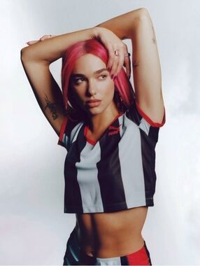 Flutur PUMA x Dua Lipa Black & Blue Striped Crop Top with Red Trim Small